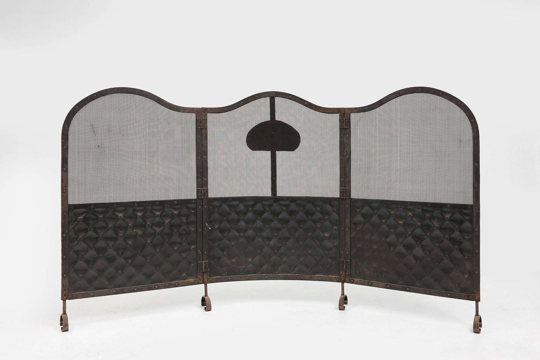 French Art Deco wrought iron fireplace screen with 3 panelsthumbnail